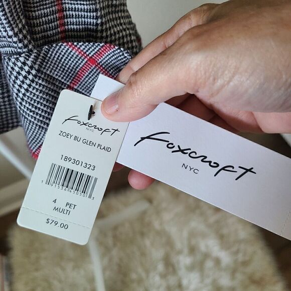 Foxcroft NYC Shirt Sz 4P Petite Panel Plaid Red Black Holiday Button Up‎ NEW NWT - Picture 6 of 10